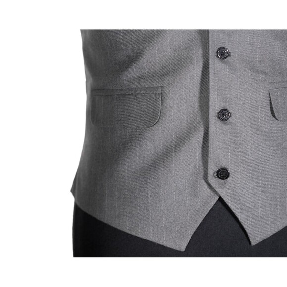 Mens Vest Suit Lapel Gray Striped Wool Dress Formal Wedding Waistcoat Medium 40 - Picture 5 of 8
